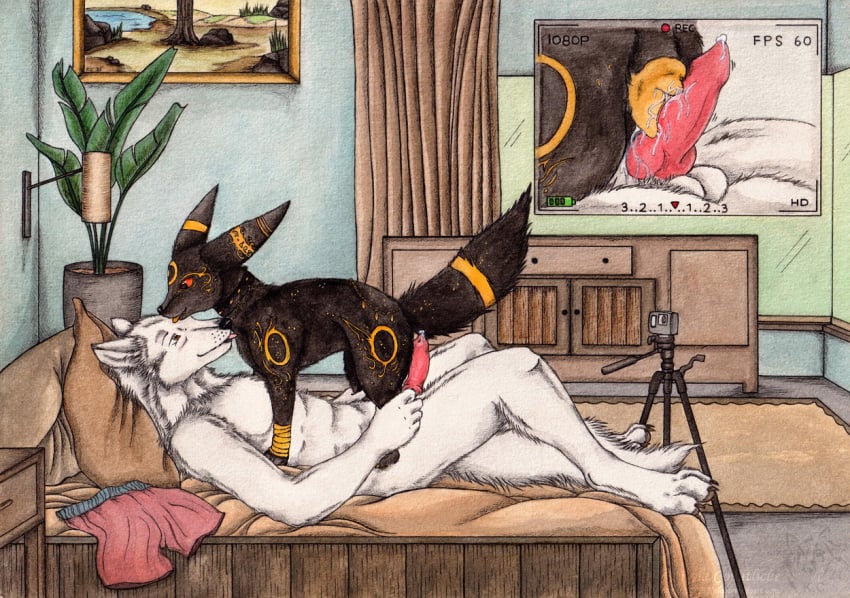 animal_genitalia animal_penis animal_pussy anthro anthro_on_feral arctic_fox bodily_fluids canid canine canine_genitalia canine_penis canine_pussy close-up duo eeveelution female female_on_top feral fox generation_2_pokemon genital_fluids genitals knot knotted_penis kola_(artist) lying male male/female mammal nintendo on_back on_top penis pokemon pokemon_(species) pussy side_view true_fox umbreon zoophilia
