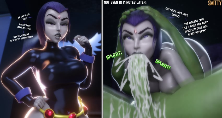 3d 3d_(artwork) beast_boy blender blowjob cum cum_in_mouth cum_inside dc_comics eyes_rolling_back face_fucking goth goth_girl large_ass large_breasts large_penis raven_(dc) smitty34 tagme teen_titans voluptuous voluptuous_female