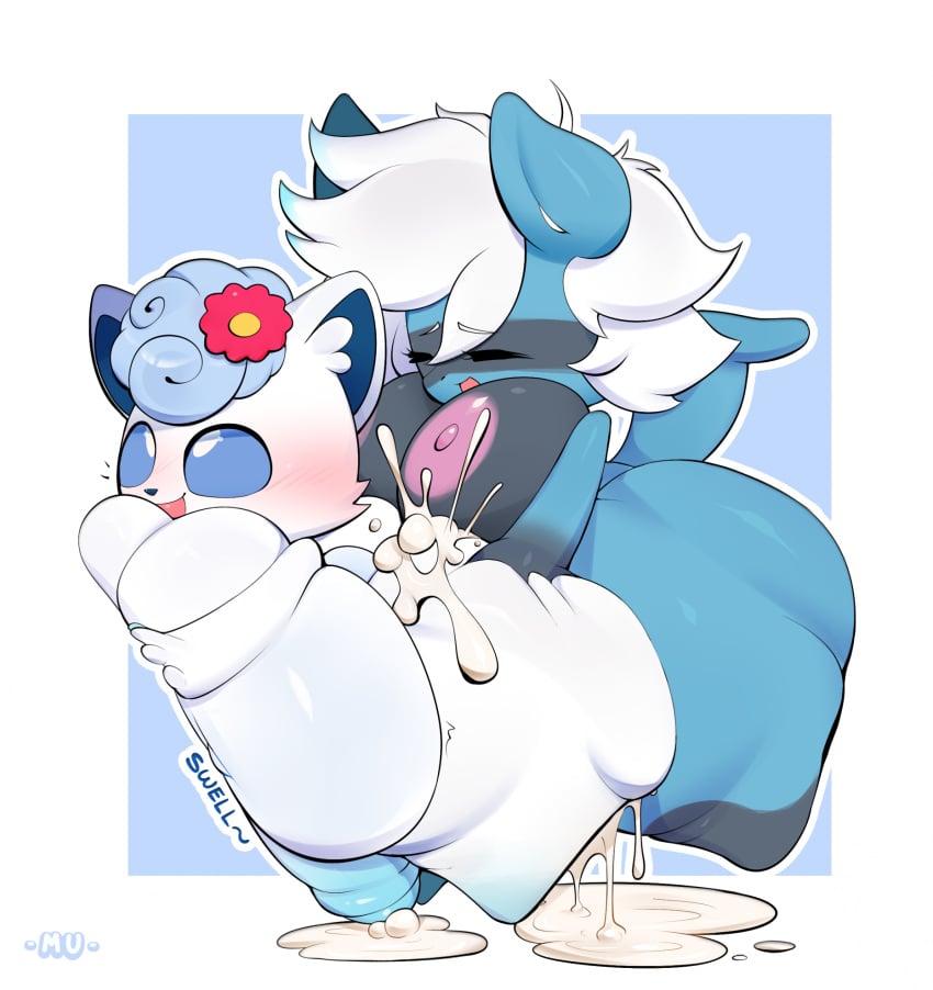 2025 accessory against_surface alolan_form alolan_vulpix anthro areola artist_name ass belly big_belly big_breasts big_butt big_penis biped blue_body blue_sclera blush bodily_fluids breasts closed_eyes cum cum_drip cum_inside cum_splatter cumflation digital_drawing_(artwork) digital_media_(artwork) dripping duo excessive_cum excessive_genital_fluids eye_roll eyebrows eyelashes featureless_feet feet from_behind_position generation_4_pokemon generation_7_pokemon genital_fluids genitals geometric_background glistening glistening_breasts gloves_(marking) gynomorph hair hand_on_butt hi_res huge_butt huge_cock huge_hips huge_thighs inflation intersex intersex/intersex leg_markings looking_pleasured markings mu_(artist) multicolored_body navel nintendo nipples nude onomatopoeia open_mouth penetration penis pokemon pokemon_(species) raised_inner_eyebrows regional_form_(pokemon) riolu sex simple_background socks_(marking) sound_effects standing standing_sex striped_markings stripes swelling tail text thick_thighs three-quarter_view tuft two_tone_body white_body white_eyes white_hair wide_hips