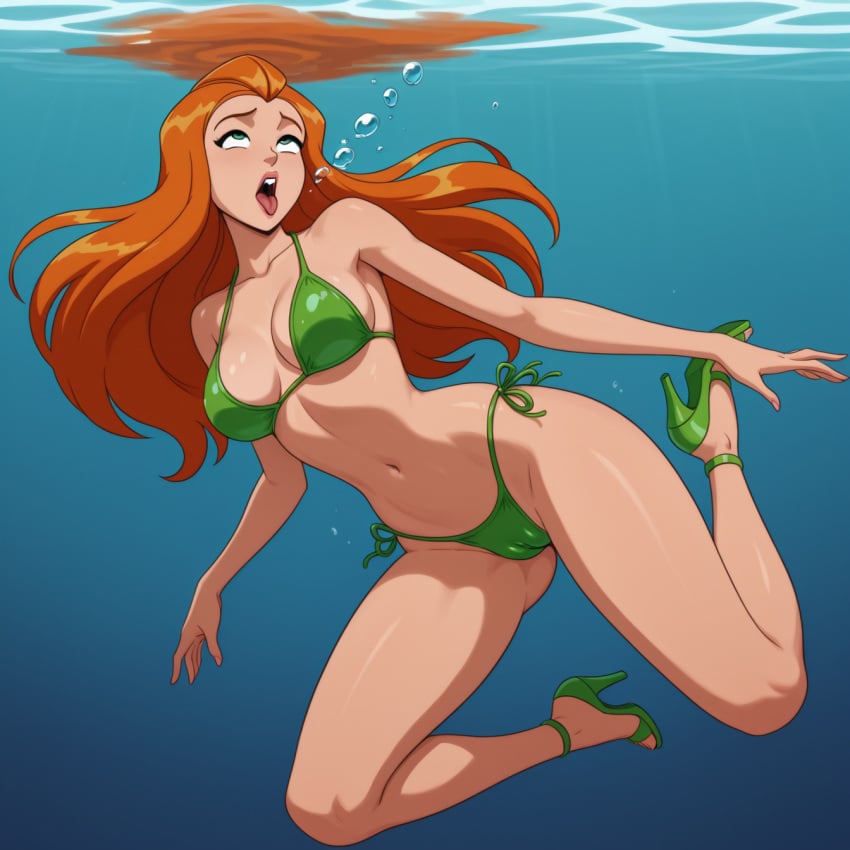 1girls ai_generated asphyxiation bikini cartoon_network drowned drowning female peril sam_(totally_spies) sexfightfun solo stable_diffusion totally_spies underwater underwater_peril