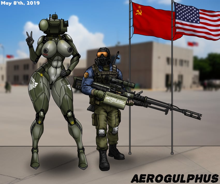 abs aerogulphus ak-74 american_flag anthro anti-air armor army artist_name athletic athletic_female autocannon big_breasts blue_clothing blue_jacket blue_topwear bottomwear breasts bulletproof_vest cargo_pants clothing duo emblem faceless_character faceless_female female flag flag_background flight_jacket gas_mask glowing gun holding_gun holding_object holding_ranged_weapon holding_weapon human international_relations jacket jagerchief(aerogulphus) knee_pads large_weapon larger_female living_machine living_tank living_vehicle machine male mammal markings mask metallic_body military military_vehicle multicolored_body muscular muscular_male pants pouches public public_nudity ranged_weapon russian size_difference soldier soviet_union star_(marking) summer tactical_gear tank_(vehicle) text topwear two_tone_body united_states_of_america vehicle warning_label warrior weapon weapon_on_back weapon_on_shoulder wide_hips