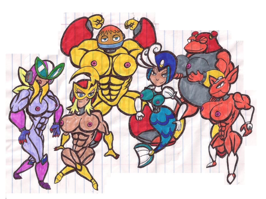 abs bomb_man breasts cut_man elec_man female female_only guts_man lepron mega_man mega_man(classic) multiple_females multiple_girls muscles nipples nude quick_man robot rule_63 splash_woman straight_hair