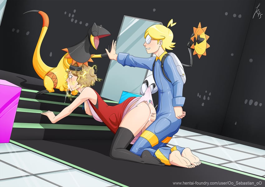 1boy 1girls ass bestiality blonde_hair breasts citron_(pokemon) clemont clothed clothing cum cum_in_mouth cum_in_pussy cum_inside defeat defeated double_cumshot double_penetration dubious_consent electricity electrocution feet female forced forced_to_swallow game_freak glasses gym_leader heliolisk high_five human illumina_city indoors lumiose_gym machine male mascara nintendo oo_sebastian_oo penis pink_panties pokemon pokemon_(anime) pokemon_xy pokephilia pussy rape red_dress running_mascara runny_makeup serena_(pokemon) sex source_request spitroast teamwork torn_clothes torn_clothing unwanted_creampie unwanted_cumshot unwilling vaginal_penetration