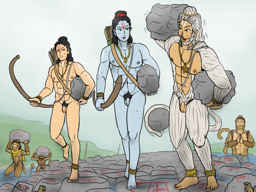 2boys abs anklets ape bangle blue_body blue_nipples blue_penis blue_skin body_markings bridge carrying completely_naked completely_nude completely_nude_male deity exercise gay god gods good_boy hindu hindu_mythology holding holding_object husband krishna male male_focus male_only monkey morning mythology necklace nonsexual_nudity nude nude_male ocean pecs religion religious river serious stone sweat sweatdrops sweating sweaty talking talking_to_another vachalenxeon walk_of_shame walking working_naked working_out