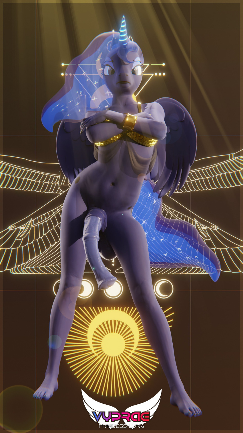 3d 3d_(artwork) 4k 9:16 absurd_res alicorn animal_genitalia animal_penis anthro anthrofied athletic_futanari balls blue_eyes blue_hair bracelet breasts clothing covering covering_breasts covering_self digital_media_(artwork) egyptian egyptian_clothing equid equine equine_penis ethereal_hair ethereal_tail feet friendship_is_magic ftg_crossgender fti_crossgender futanari genitals gold_(metal) gold_jewelry gynomorph hair hasbro hi_res horn humanoid_feet intersex jewelry mammal my_little_pony penis princess_luna_(mlp) solo solo_futa sparkles vyprae wings