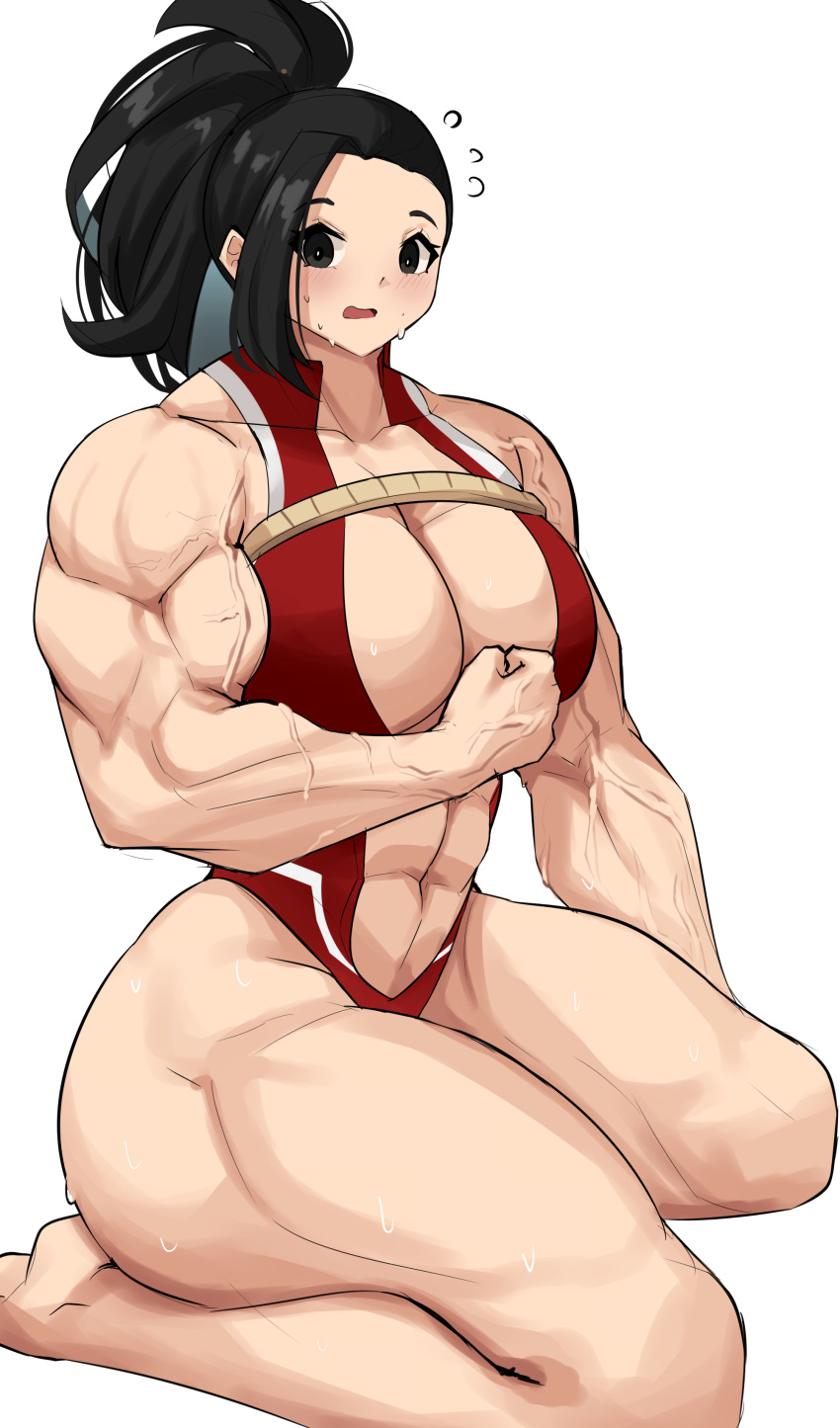 1girls abs bare_shoulders black_eyes black_hair blush busty cleavage female looking_at_viewer momo_yaoyorozu muscles musctonk muscular muscular_female muscular_thighs my_hero_academia ponytail solo thick_thighs veins veiny_muscles