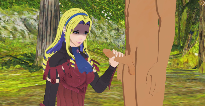 1girls 3d constance_von_nuvelle constance_von_nuvelle_(sunlight) eyes_in_shadow fire_emblem fire_emblem:_three_houses frown handjob long_hair mikey_obscurest multicolored_hair nintendo nude nude_male_clothed_female sad