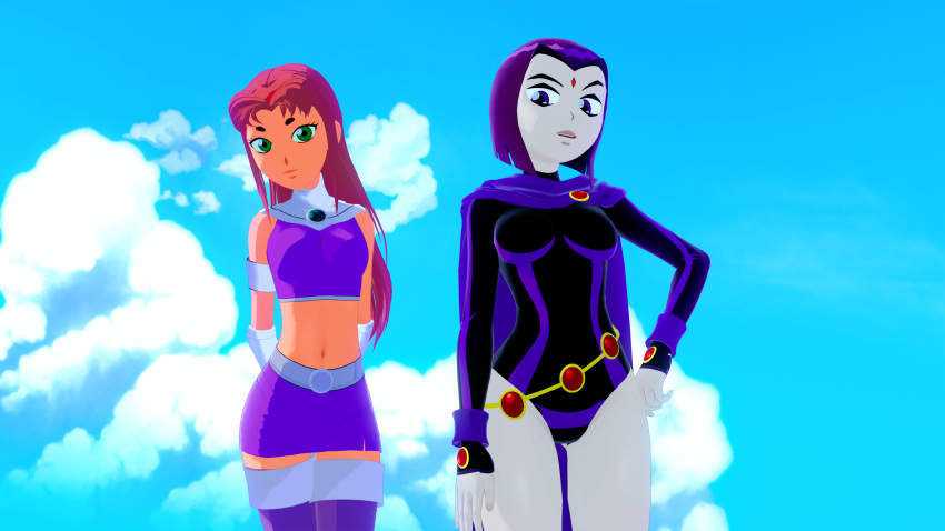 2girls 3d 3d_(artwork) butts69420 cartoon_network dc dc_comics female female_only hi_res illusion_soft koikatsu koriand'r rachel_roth raven_(dc) sfw starfire teen_titans