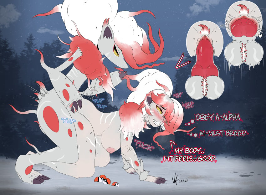 1boy 1girls absurd_res anthro balls big_breasts big_penis bodily_fluids breasts claws corruption drooling duo female female_human femsub fur furry genitals hair hi_res hisuian_zoroark human humanoid interspecies knot male male/female male_hisuian_zoroark male_pokemon male_pokemon/female_human maledom mammal neck_tuft nintendo outdoors penetration penis pokémon_(species) pokemon pokemon_(species) pokemon_legends:_arceus pokephilia pulling_hair pussy red_hair saliva text thick_thighs touching_hair transformation tuft vaginal_penetration valkaveri video_games white_body white_fur white_hair yellow_eyes zoroark