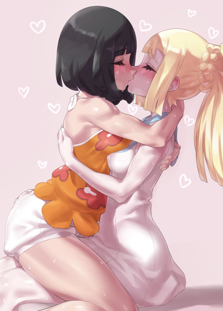 2girls blush breasts embrace evuoaniramu female female_only game_freak human human_only kissing lillie_(pokemon) mizuumi_(bb) multiple_girls nintendo pokemon pokemon_sm selene_(pokemon) yuri