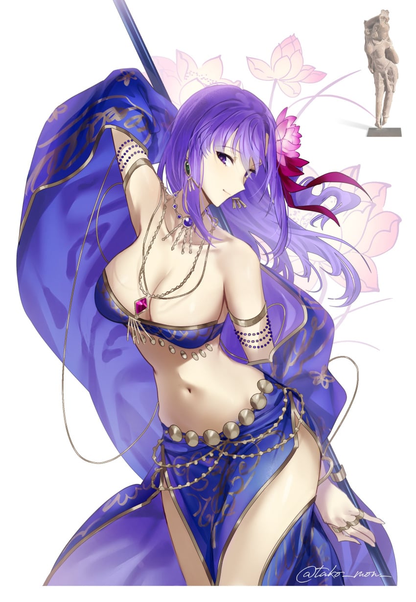 big_breasts cleavage dancer_outfit fate/grand_order fate_(series) fine_art_parody goddess harem_outfit history hourglass_figure indian jewelry mythology parvati_(fate) purple_hair reference_image trident yakshi_figure_sculpture