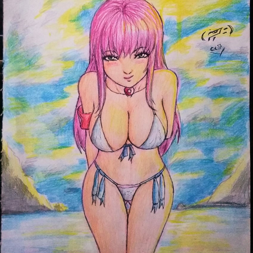 1girls 2019 abigail_(metal_slug) aqua_eyes beach big_breasts bikini blush cesar_secktor female female_focus female_only hands_behind_back long_hair looking_at_viewer metal_slug metal_slug_attack nipples nipples_visible_through_clothing pink_hair rebel_army seductive seductive_eyes seductive_look snk summer white_bikini