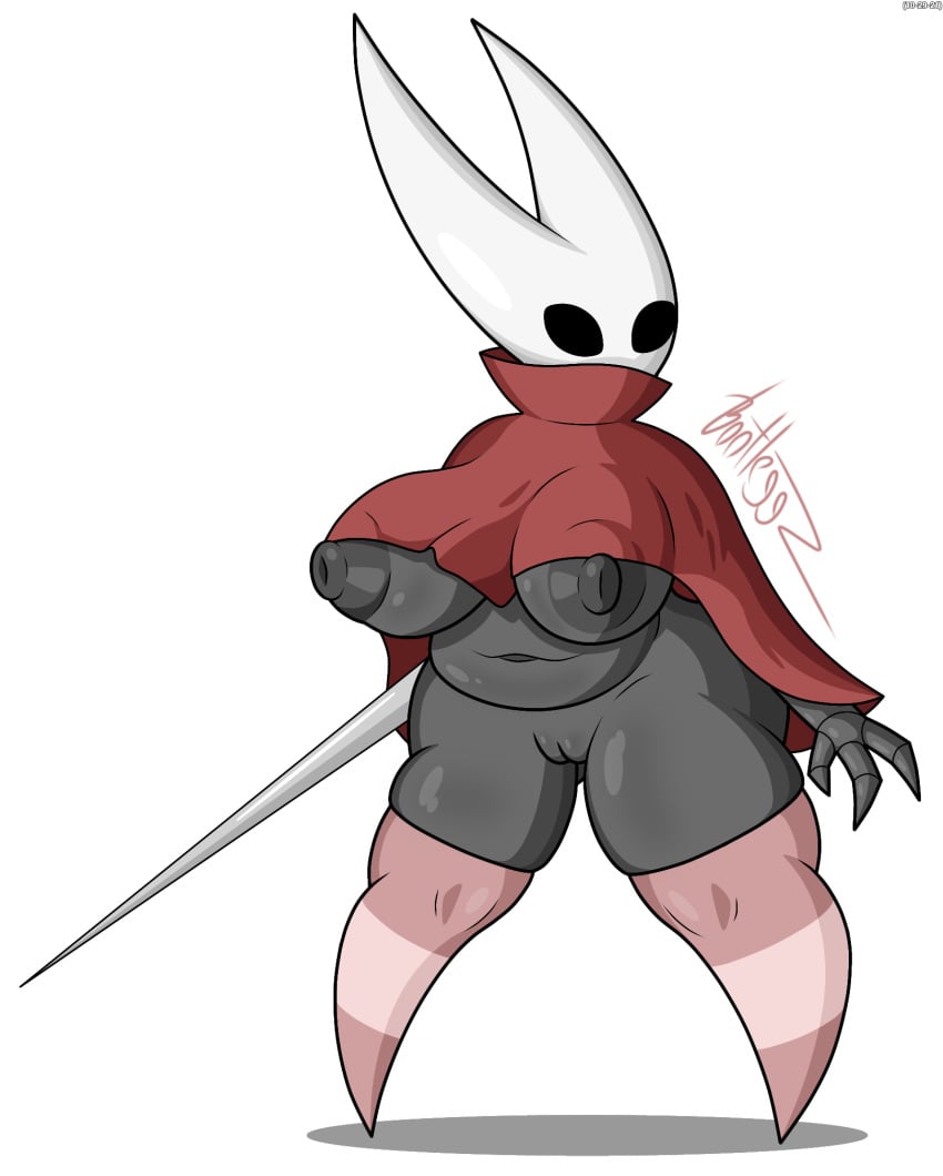 2021 alpha_channel anthro arachnid arthropod ass big_breasts black_body black_eyes black_nipples blush bootleggz breasts cel_shading cloak clothed clothing digital_media_(artwork) fecharis female fingers footwear genitals glistening glistening_body hi_res hollow_knight horn hornet_(hollow_knight) huge_breasts humanoid insects legwear nipples not_furry puffy_nipples pussy shaded signature simple_background slightly_chubby socks solo spider standing stockings team_cherry thick_thighs topwear transparent_background under_boob video_games weapon