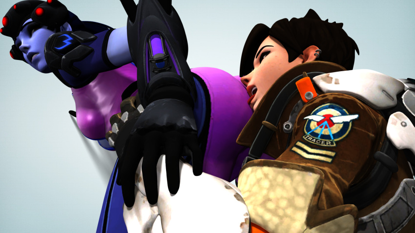 2girls 3d ass_licking chronal_accelerator cunnilingus_through_clothes harness human kishi lesbian moaning overwatch purple_hair short_hair tracer widowmaker yuri