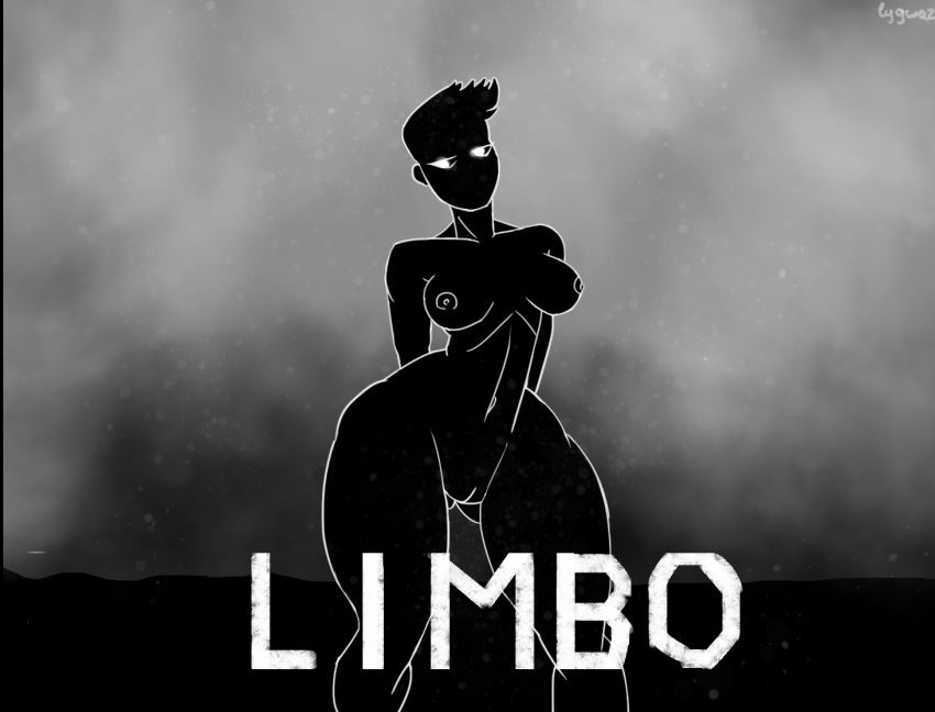 2021 black_body forest_background glowing_eyes limbo limbo_(game) lygwaz small_breasts smoke tagme thick_thighs