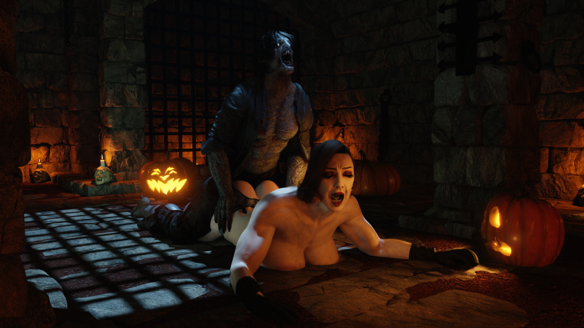 1boy 1girls 3d alcina_dimitrescu anal_penetration ass big_breasts breasts female halloween lycan moaning moaning_in_pleasure muscular muscular_female pale-skinned_female pale_skin prone_bone resident_evil resident_evil_8:_village sex size_difference smokescreen117 straight