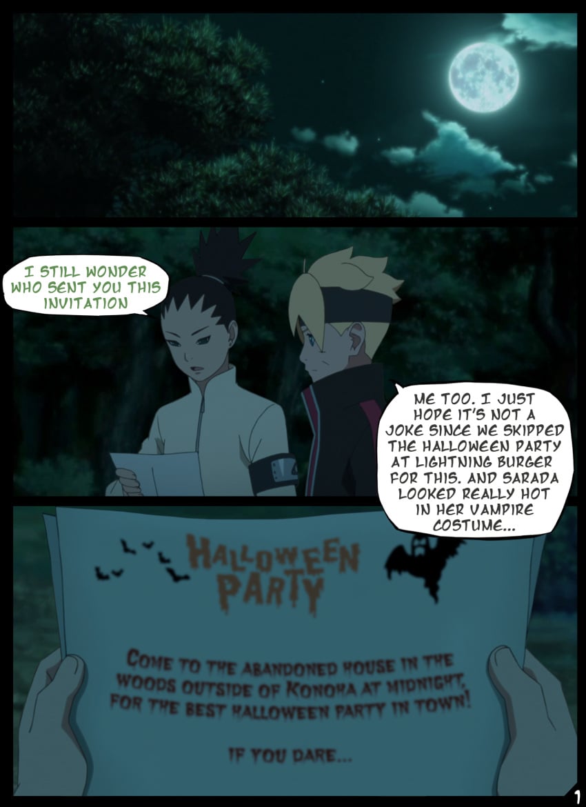 boruto:_naruto_next_generations comic english_text halloween hyuuga_hanabi nara_shikadai naruto naruto_(series) nyxworks page_1 uzumaki_boruto