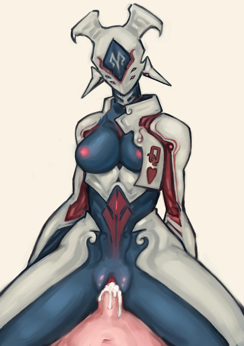 1boy 1girls cowgirl_position cum cum_in_pussy faceless_male fear_crainn female_focus garuda_(warframe) high_resolution human human_on_humanoid human_penetrating humanoid male/female monster monster_girl robot robot_girl vaginal_penetration warframe white_background