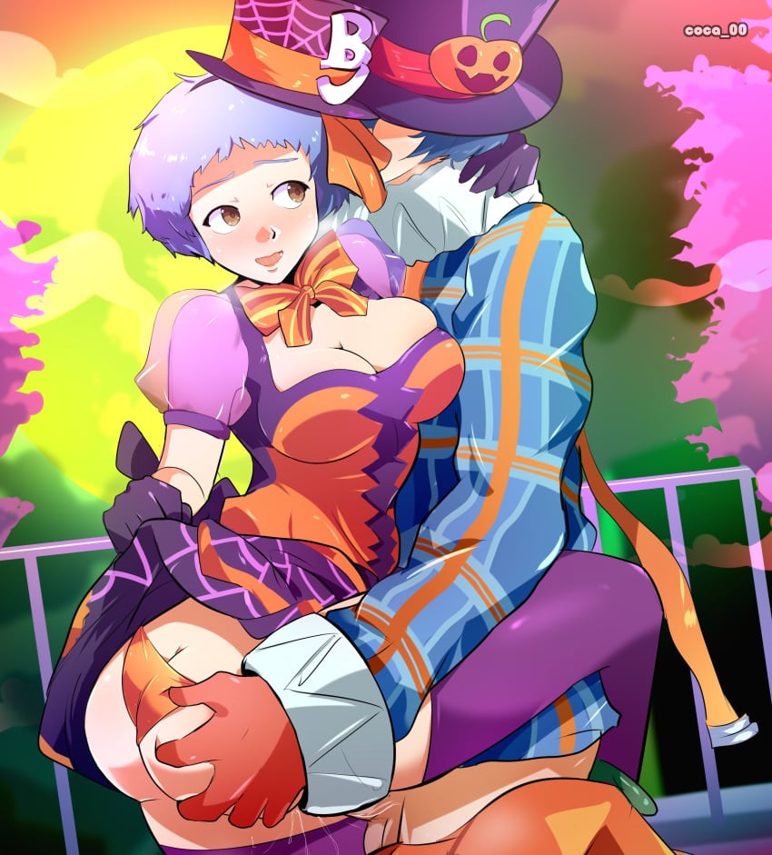 1boy 1boy1girl 1girls alternate_costume ass ass_cleavage ass_grab atlus big_ass big_breasts blue_hair blush breasts butt_crack cleavage clown coca eyebrows female female/male female_penetrated fuuka_yamagishi gloves halloween halloween_costume hands_behind_head hat leg_around_waist makoto_yuki male male/female male_penetrating megami_tensei moon open_mouth orange_panties panties pants pants_down penetration penis persona persona_3 persona_3:_dancing_in_moonlight pumpkin pussy_juice pussy_juice_drip pussy_juice_string pussy_juice_trail ribbon sex short_hair skirt skirt_lift standing standing_sex steam straight testicles thick_thighs thighhighs thighs underwear vaginal_penetration vaginal_sex yamagishi_fuuka