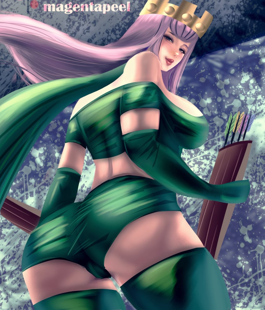 1girls archer_(clash_of_clans) archer_queen_(clash_of_clans) ass big_ass big_breasts blush blushing breasts cameltoe clash_(series) clash_of_clans clash_royale clothed clothed_female clothing crown female fully_clothed fully_clothed_female huge_ass huge_breasts large_ass large_breasts looking_back looking_back_at_viewer magentapeel milf