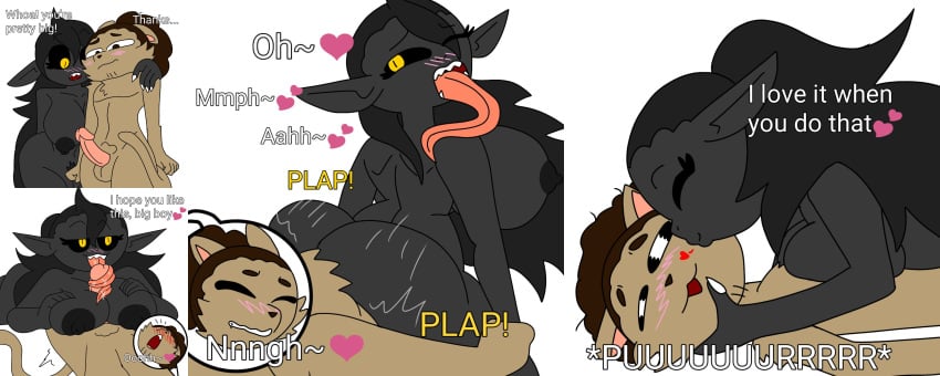 1boy 1girls 2021 5_fingers anthro artist_self-insert ass_clapping big_ass big_breasts black_hair black_sclera black_skin blush blushing boobjob boobjob_during_fellatio bouncing_ass brown_eyes brown_fur brown_hair clapping_cheeks cute english_text feline feline_humanoid female furry heart kaseyla89864725 kc_(kaseyla89864725) kissing male male/female naked nude nude_female nude_male onomatopoeia original_character paizuri paizuri_during_fellatio pointy_ears reverse_cowgirl_position riding saliva saliva_on_penis sex sharp_teeth shishika tagme text tongue tongue_on_penis tongue_out tonguejob vaginal vaginal_penetration wholesome wholesome_sex yellow_pupils