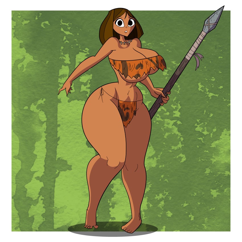 1girls background barefoot barely_clothed belly belly_button big_ass big_breasts black_eyes brown_hair cavewoman cosplay courtney_(tdi) freckles full_body loincloth makeup necklace orange_lipstick rustysh4ckl3ford short_hair spear thick_ass thick_thighs tiger_skin tiger_stripes total_drama_(series) total_drama_island