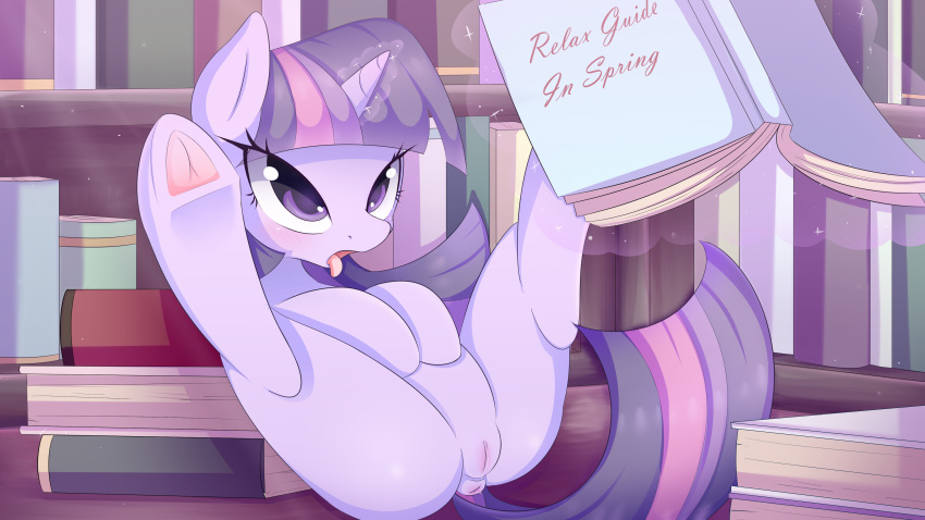 absurd_res anus aryanne book equid equine female feral friendship_is_magic genitals hi_res horn mammal my_little_pony pastelmistress pussy solo tongue tongue_out twilight_sparkle_(mlp) unicorn