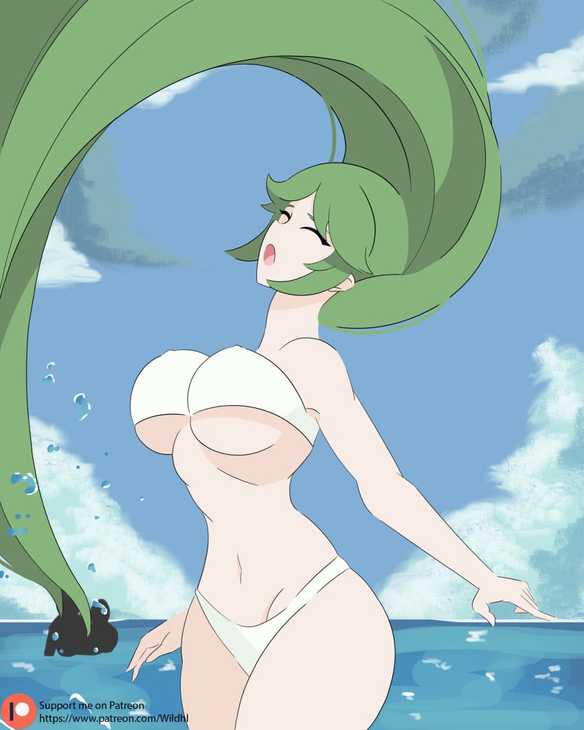 1girls beach big_breasts bikini bikini_bottom bikini_top closed_eyes female female_focus female_only green_hair hair_fetish hair_flip hair_focus hourglass_figure huge_thighs kid_icarus navel nintendo palutena patreon_logo patreon_url swimming tagme thick_thighs two_piece_swimsuit underboob water wet_hair wide_hips wildhl