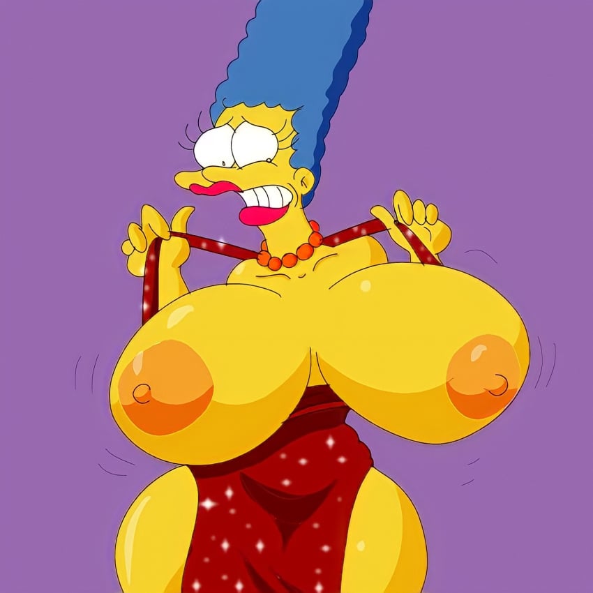 alternate_breast_size blue_hair breasts cleavage female huge_breasts large_breasts marge_simpson maxtlat milf sex solo the_simpsons yellow_body yellow_skin