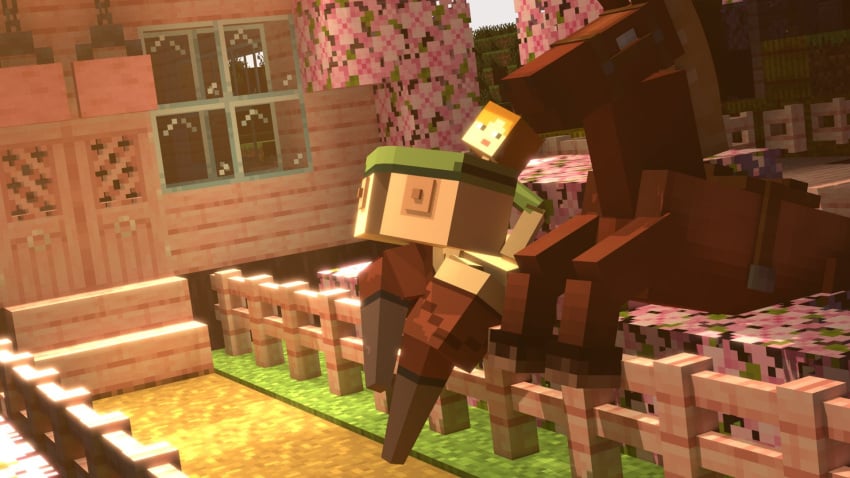 1boy 1girls alex_(minecraft) ass_bigger_than_head bimbo breasts_bigger_than_head breasts_bigger_than_torso brown_pants cubic_body cubic_breasts curvaceous curvy curvy_female curvy_figure cyanu exposed_nipples female female_focus gigantic_breasts ginger_hair green_eyes green_shirt grey_shoes hands_behind_head horse horse_(minecraft) hyper implied_ass_cleavage leaning minecraft ponytail pubic_hair shy_nsfw solo solo_female square_body tagme underboob wide_hips