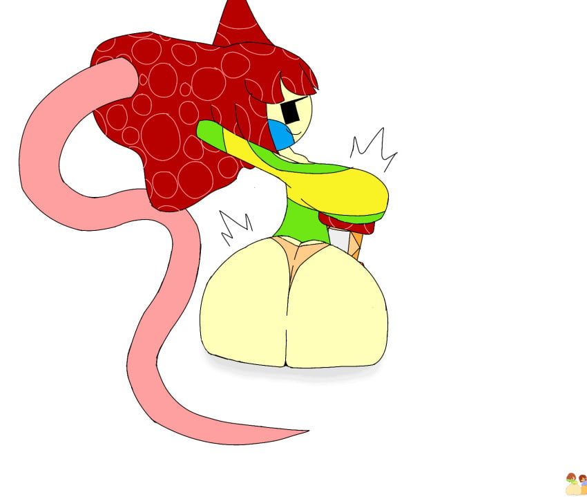 ass ass_focus big_breasts chara_storm chara_storm_(original_character) command_block female female_only looking_at_viewer red_hair striped_shirt tentacle weird_head