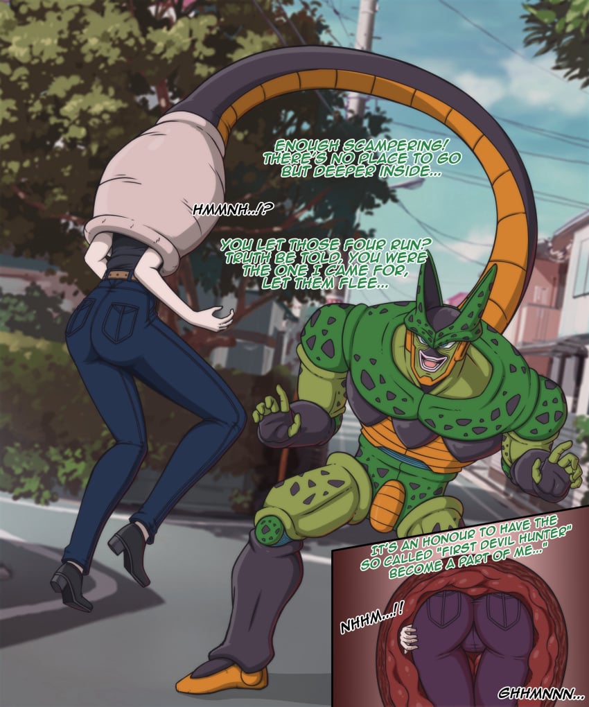 1girls 2024 2d 2d_(artwork) absorbing absorption absorption_vore ass ass big_ass big_butt big_thighs cell_(dragon_ball) chainsaw_man city city_background cityscape crossover dat_ass dragon_ball dragon_ball_z female flesh_tunnel flesh_wall fleshy_tentacle forced forced_vore hand_on_ass kicking mouth prey_shaped_bulge quanxi_(chainsaw_man) shiny_ass shiny_butt shiny_skin struggle struggling struggling_prey struggling_to_get_out tail_bondage tail_bulge tail_suck tail_vore teeth teeth_showing text thighs tight_clothing tight_pants vore white_skin yugerov