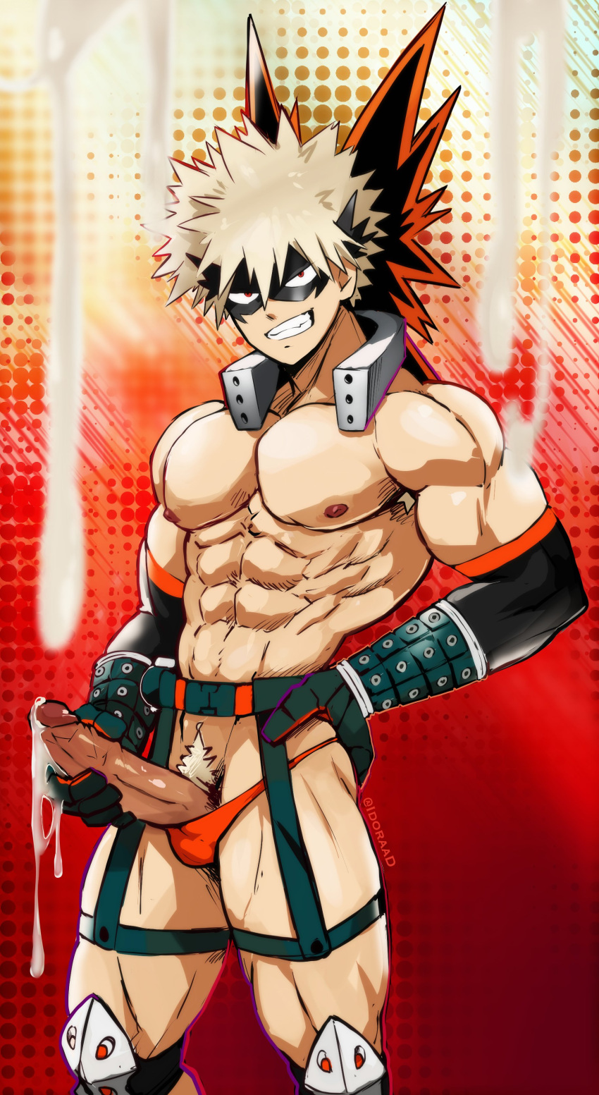 abs big_arms big_penis cum cumming harness idoraad katsuki_bakugou lilprincyvi looking_at_viewer mask masturbation muscles muscular muscular_male my_hero_academia thick_arms thick_legs thick_penis thick_thighs thong veins veins_on_dick veiny_penis yaoi