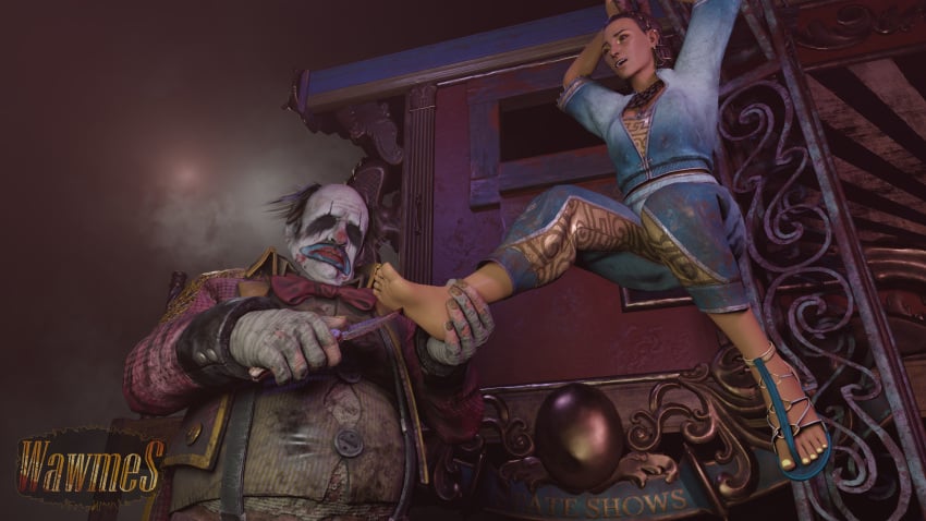 3d blender clown dbd dead_by_daylight feet foot_focus foot_grab kenneth_chase knife knifeplay soles the_clown wawmes zarina_kassir