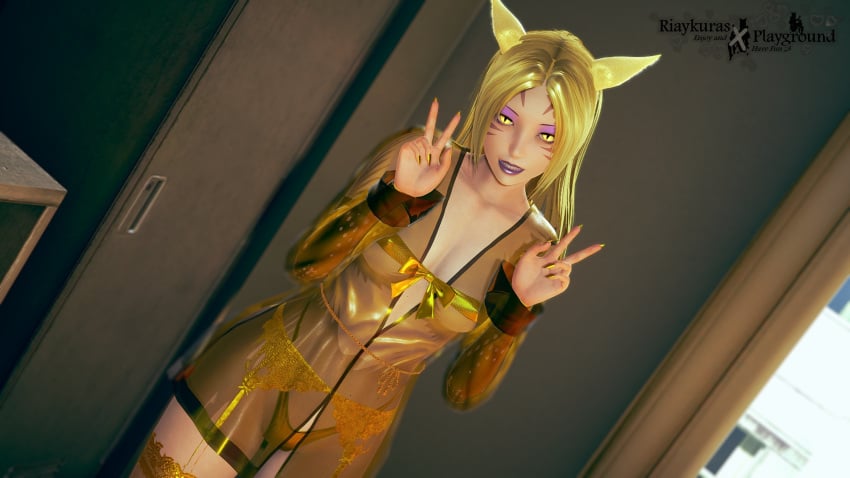 3d 3d_model blonde_female blonde_hair cat_ears cat_humanoid catgirl colored_nails eyeshadow face_markings female female_only ffxiv final_fantasy final_fantasy_xiv golden_clothing golden_eyes golden_lingerie golden_nail_polish golden_nails golden_panties golden_stocking lingerie miqo'te nail_polish nails only_female panties purple_eyeshadow purple_lips purple_lipstick riaykuras_playground ribbon self_upload smile smiling smiling_at_viewer solo_female standing stockings transparent_clothing ultraviira_donnerauge underwear warrior_of_light_(final_fantasy_xiv)