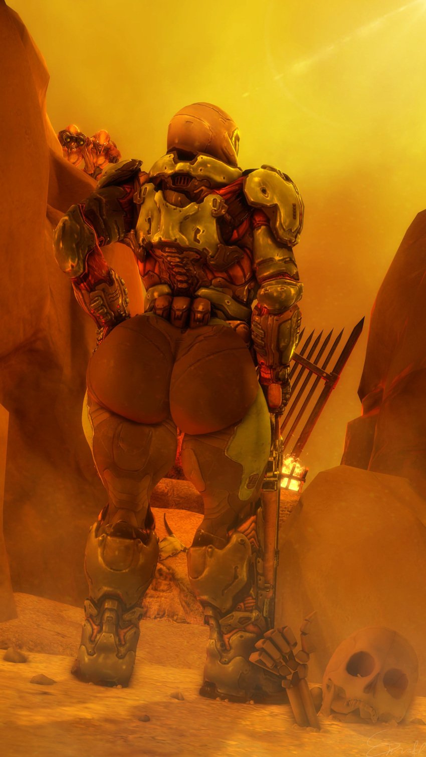 1girls 2boys 3d armor armored_female ass big_ass doom doom_slayer_(doom) female female_focus huge_ass imp male rule_63 snuddy source_request tagme thick_thighs thighs