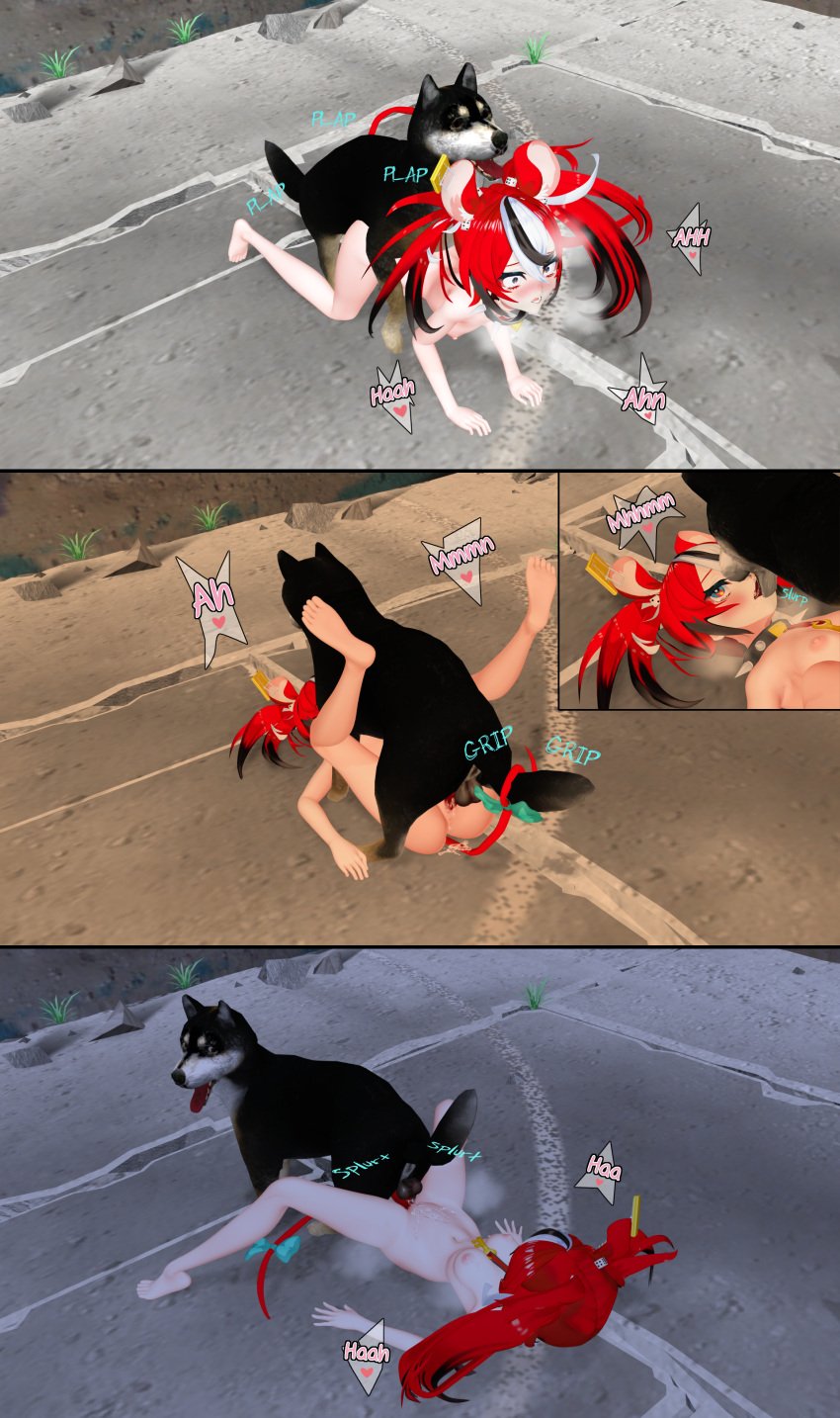 1animal 1dog 1girls 3_panel_comic 3d animal_penis black_collar black_fur black_hair blue_eyes blue_text blush brown_fur canine collar comic day daytime english_text female feral hakos_baelz heart hololive hololive_english hololive_english_-council- hololive_english_-promise- holomng key key_necklace kissing light-skinned_female light_skin mating_press mousetrap multicolored_hair naked naked_female necklace neckwear night outside pink_nipples pink_text rat rat_ears rat_girl red_hair spiked_collar spikes steam text virtual_youtuber vtuber white_fur white_hair zoophilia