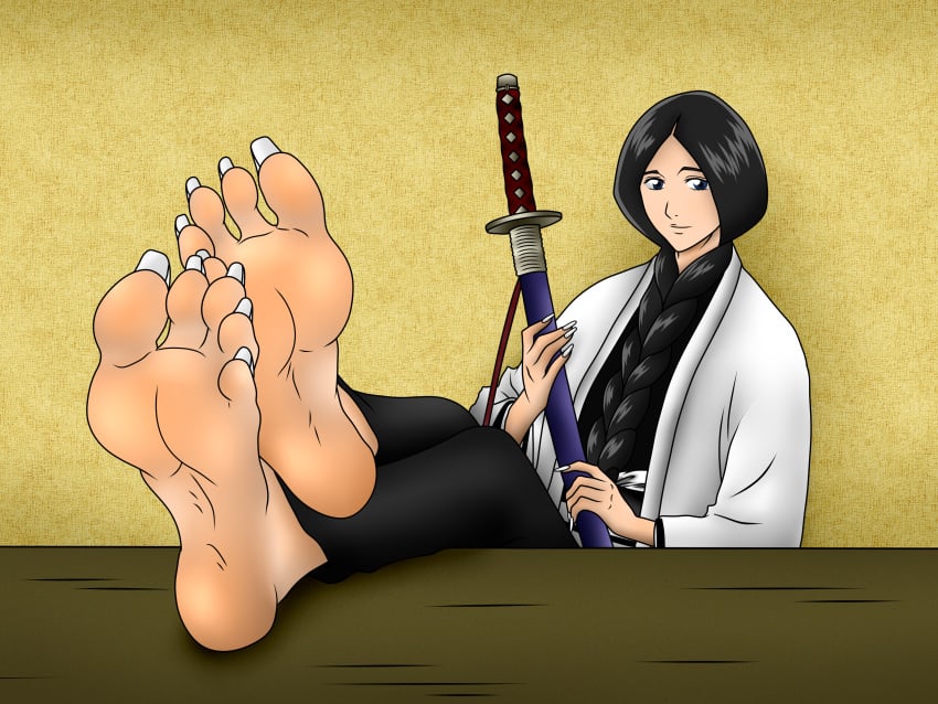 2d bleach feet female foot_fetish foot_focus fully_clothed no_penetration orangethunder2 solo solo_female sword tagme unohana_retsu