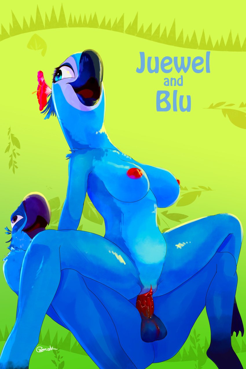 absurd_res avian bird blu_(rio) blue_body blue_sky_studios breasts duo female hi_res jewel_(rio) male male/female rio_(series) vaginal zigrock001