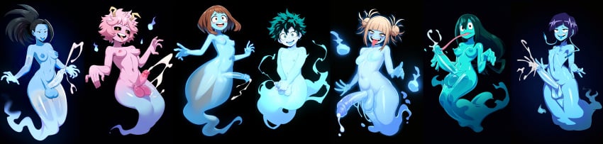 1boy 6futas ai_generated black_hair black_sclera blonde_hair blue_body blue_skin blush breasts brown_eyes cum cumming ejaculation erection fangs floating freckles futa/male futa_with_male futanari ghost ghost_boy ghost_futa ghost_girl ghost_tail green_body green_eyes green_hair green_skin group handsfree_ejaculation himiko_toga horns izuku_midoriya kyoka_jiro legless long_tongue male male/futa masturbating masturbation mina_ashido momo_yaoyorozu my_hero_academia nipples no_legs novelai nude nudity ochako_uraraka orgasm penis pink_body pink_hair pink_skin tail testicles tongue tongue_out translucent translucent_body translucent_skin tsuyu_asui undead yellow_eyes