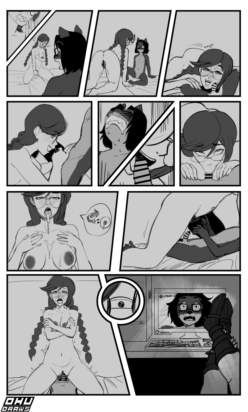 breasts comic danganronpa fukawa_touko furry iruma_miu monochrome ohu straight_hair