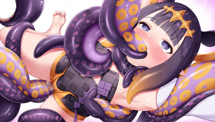 1girls absurd_res blush hololive hololive_english hololive_myth ninomae_ina'nis purple_eyes purple_hair roina tentacle tentacle_in_mouth tentacle_in_pussy virtual_youtuber