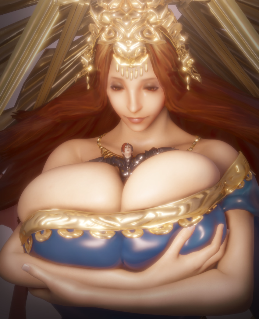 between_breasts deity female final_fantasy final_fantasy_xiv giantess highlander hyur lakshmi_(final_fantasy) primal_(final_fantasy) tagme vanasmut