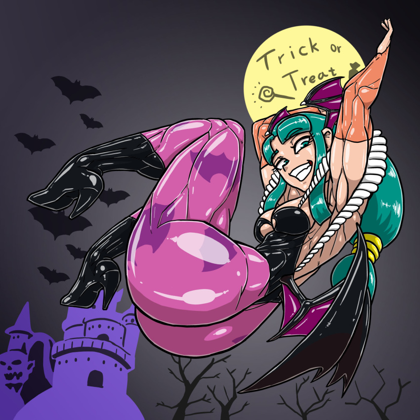 allesey ass cannabis_(allesey) clothing cosplay darkstalkers halloween_2021 morrigan_aensland morrigan_aensland_(cosplay) muscular muscular_female oppai small_breasts solo