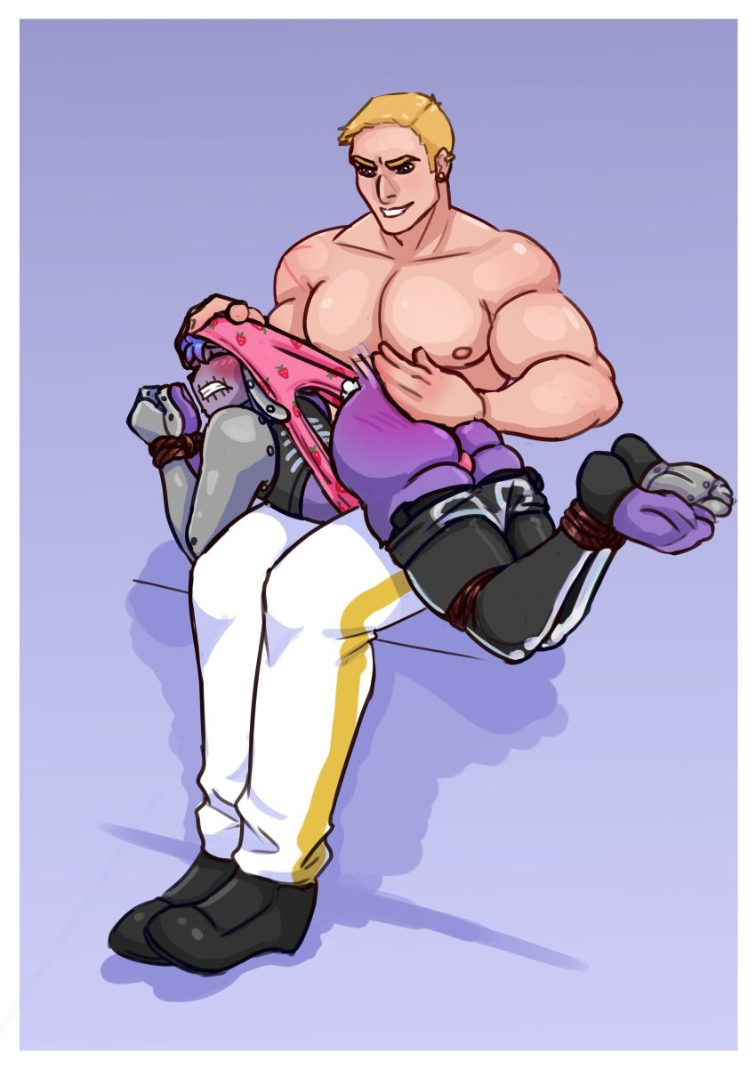 2boys blonde_hair buff commission gay male/male male_only marmotap muscular muscular_male officer_dare pale-skinned_male purple_body purple_skin red_ass red_butt spanked_butt spanking strawberry_print wedgie wedgie_spanking