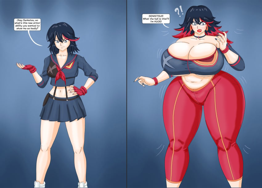 age_progression bimbo bimbofication black_hair busty colored curvy dialogue female female_only huge_breasts huge_hips hyper_bimbo kill_la_kill living_clothes matoi_ryuuko milf milfification saturnxart thick_lips venus_body voluptuous