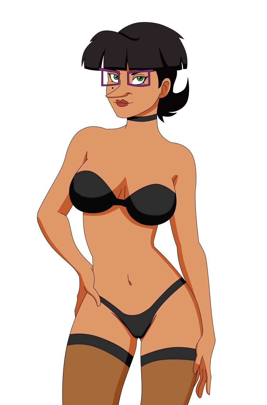 alpha_channel animaniacs animaniacs_(2020) bra dark-skinned_female female for_sticker_use glasses looking_at_viewer nora_rita_norita panties pervyangel png solo sticker_template stockings transparent_background transparent_png