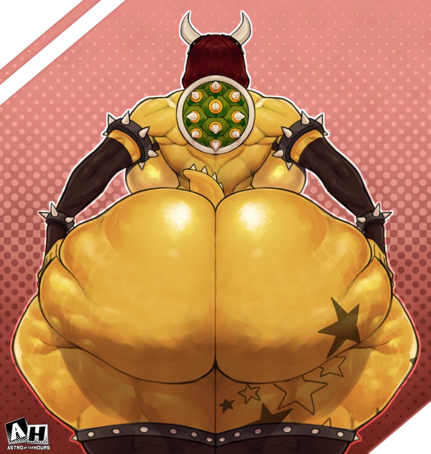 alternate_body_type ass_focus ass_grab black_gloves bowser breasts elbow_gloves female_version huge_ass huge_breasts ignantastro mario_(series) muscular_female rule_63 stardustpapi strong_woman thighs yellow_skin