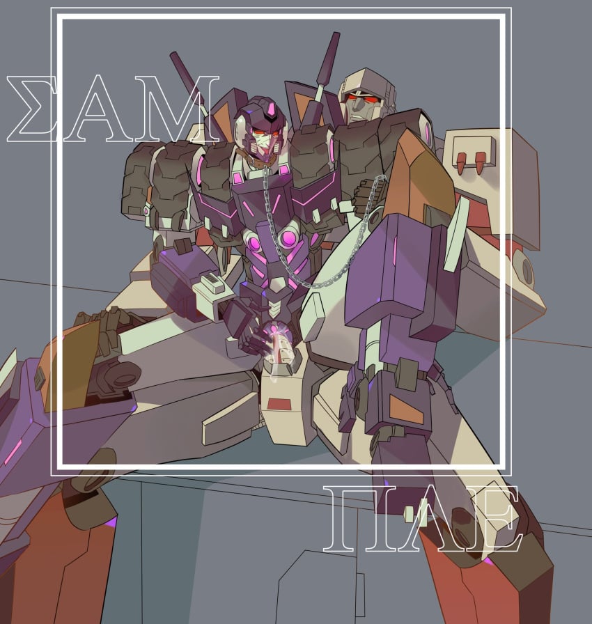 2boys choker cuntboy decepticons face_scar grin idw_comics idw_publishing intersex leash long_legs megatron one_leg_up pussy_juice pussy_juice_on_penis robot sitting_on_lap tarn_(transformers) teacher_and_student thick_thighs tongue_out transformers