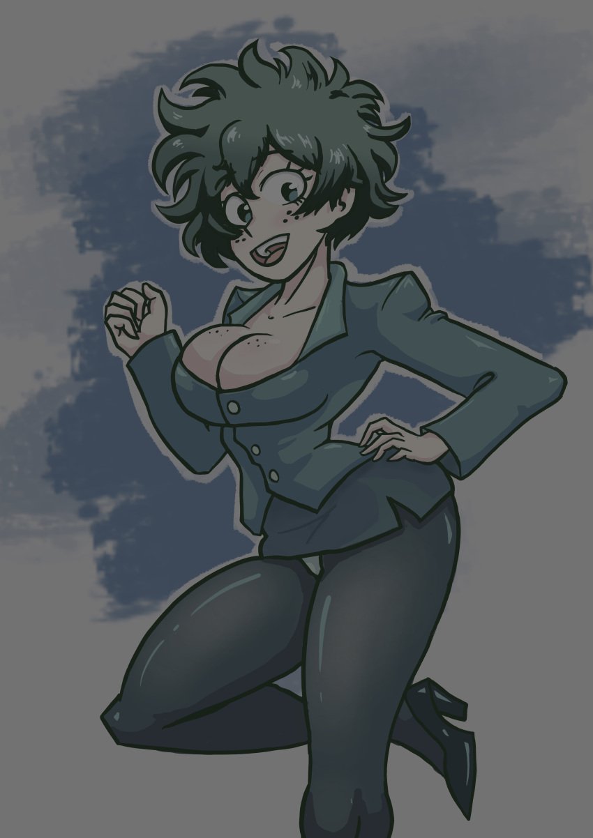 cleavage female female_deku gearfou genderswap_(mtf) izuku_midoriya large_breasts my_hero_academia office_lady rule_63